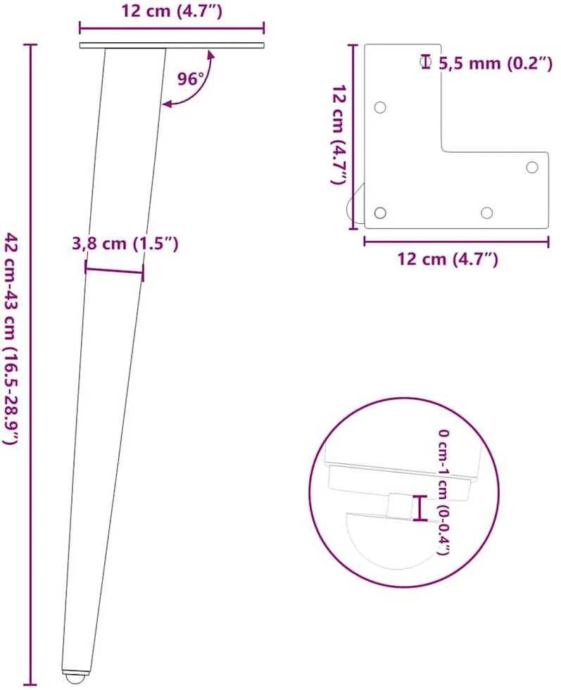 Kavos staliuko kojelės, 4 vnt., antracito, 42-43cm, plienas