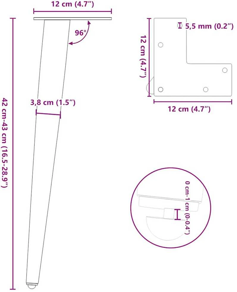 Kavos staliuko kojelės, 4 vnt., balta, 42-43cm, plienas