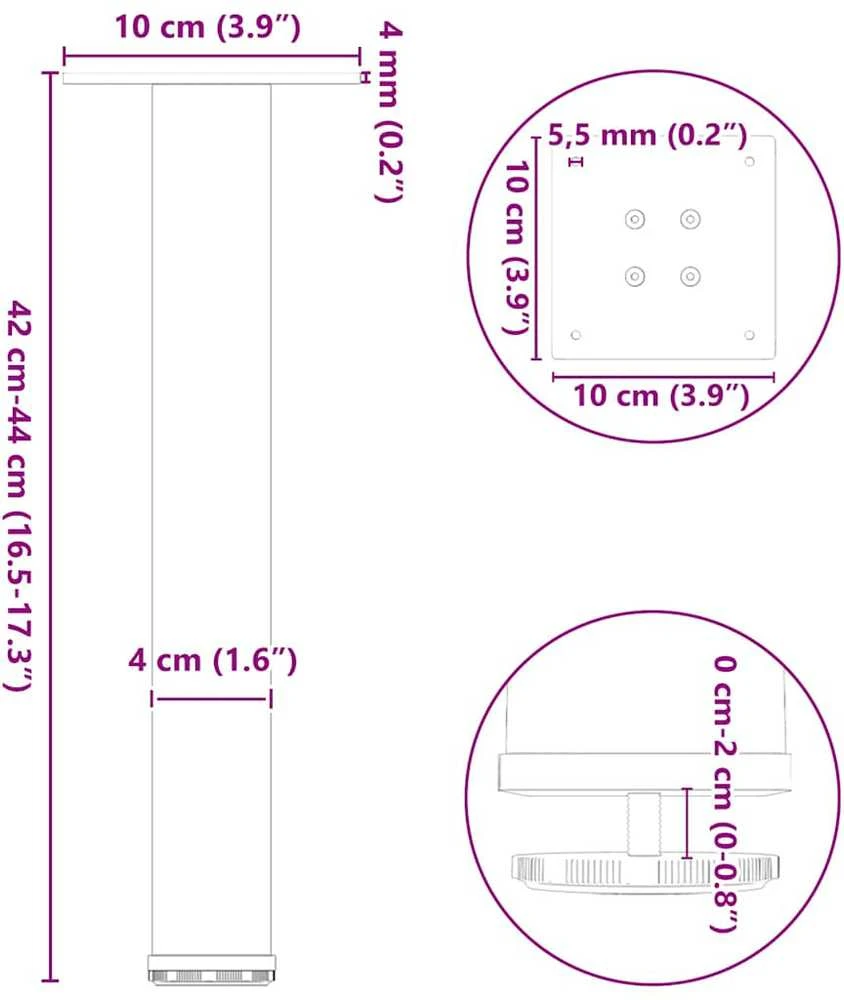 Kavos staliuko kojelės, 4 vnt., baltos, 42-44 cm, plienas