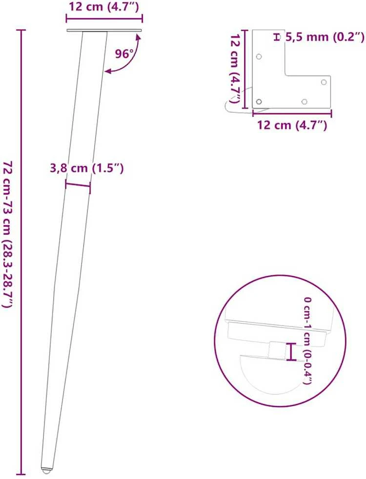 Kavos staliuko kojelės, 4 vnt., balta, 72-73cm, plienas