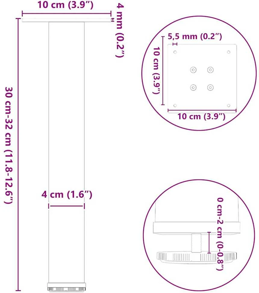 Kavos staliuko kojelės, 4 vnt., juodos, 30-32 cm, plienas