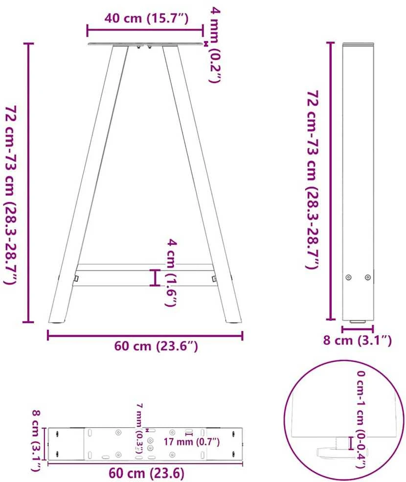 Valgomojo stalo kojelės, A formos, 2 vnt., juodos, 60x(72-73) cm, plienas