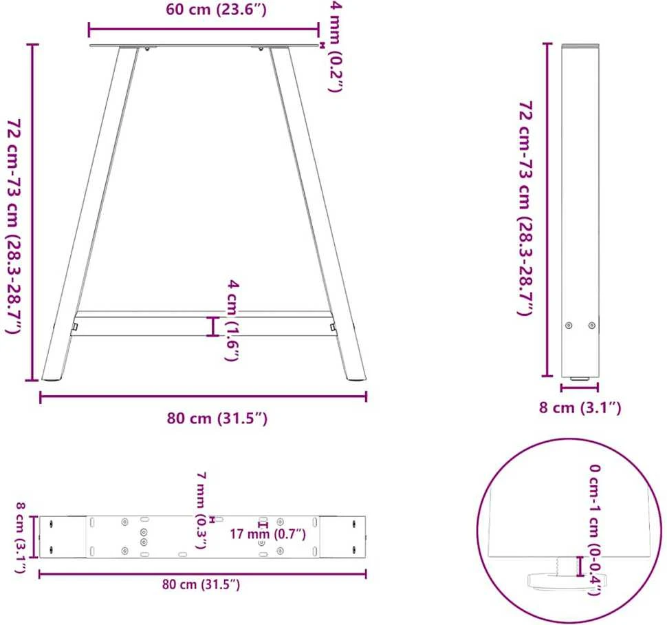 Valgomojo stalo kojelės, A formos, 2 vnt., juodos, 80x(72-73) cm, plienas