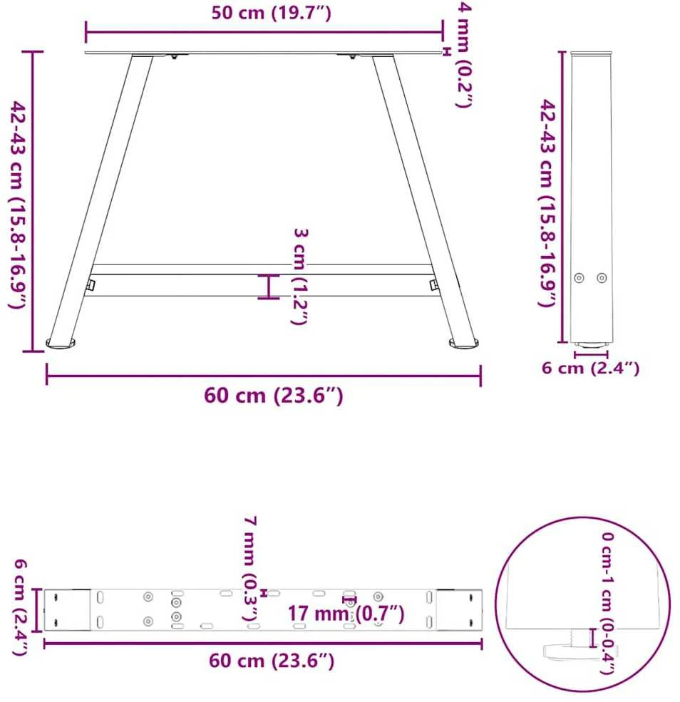 Kavos staliuko kojelės, A formos, 2 vnt., juoda, 60x(42-43)cm