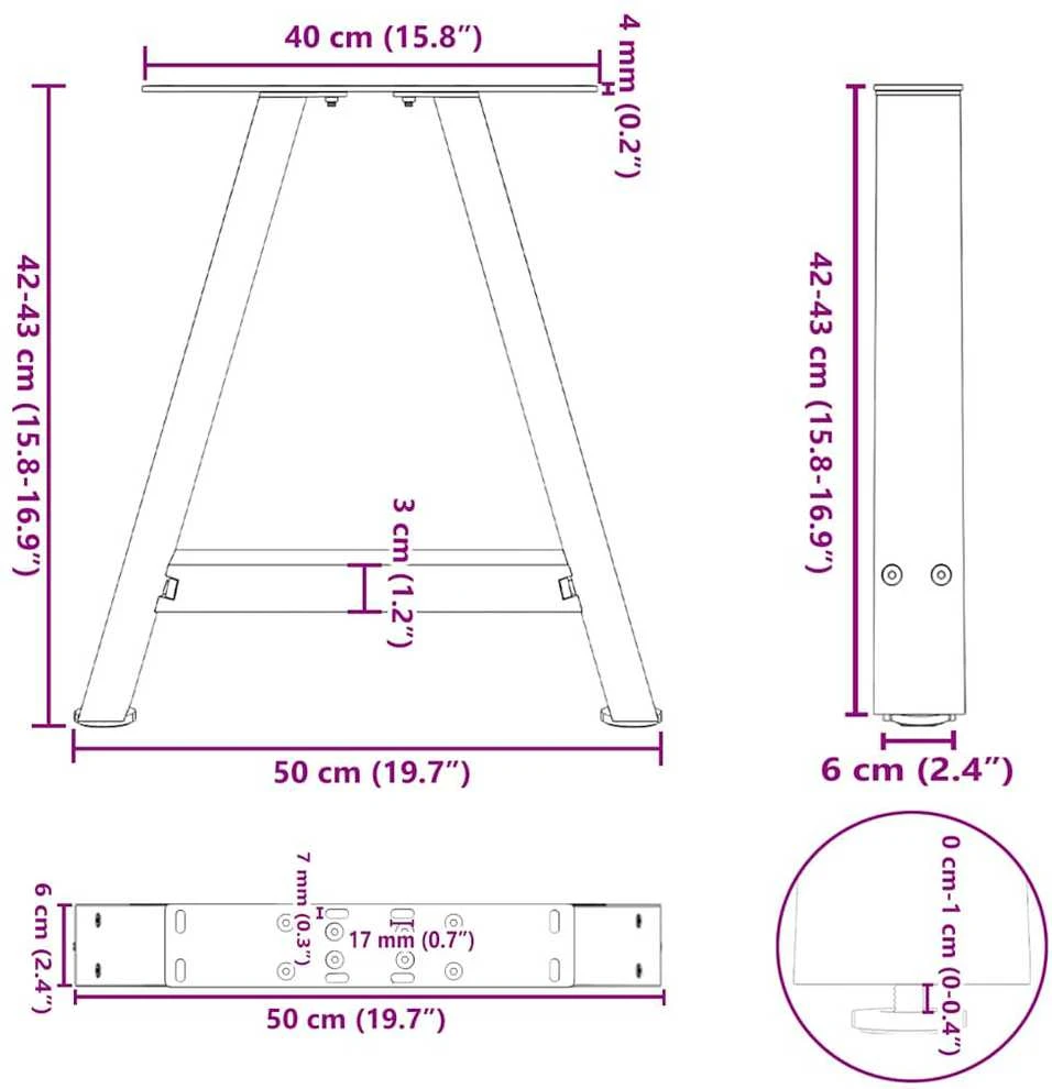 Kavos staliuko kojelės, A formos, 2 vnt., juodos, 50x(42-43) cm, plienas