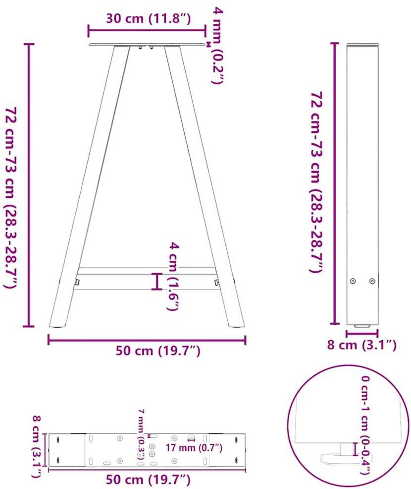Kavos staliuko kojelės, A formos, 2 vnt., 50x(72-73)cm