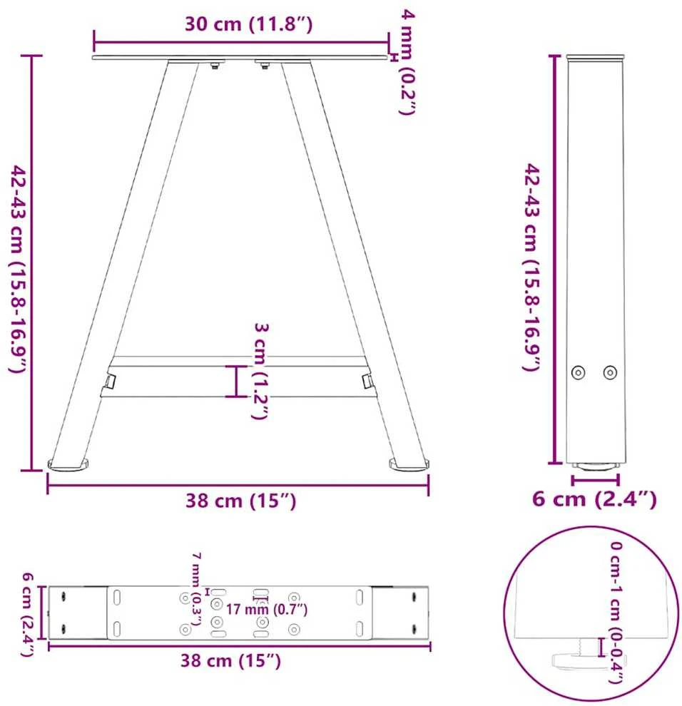 Kavos staliuko kojelės, A formos, 2 vnt., juodos, 38x(42-43) cm, plienas