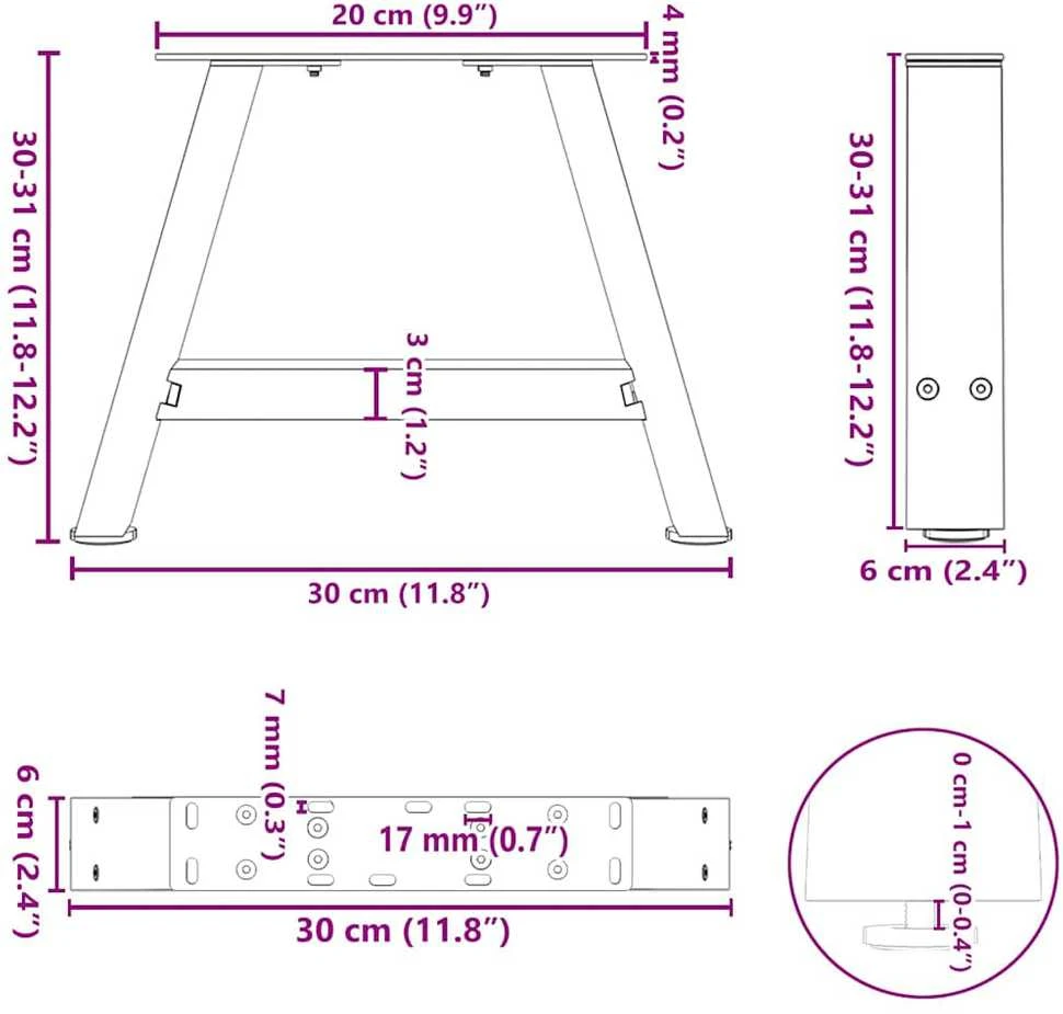 Kavos staliuko kojelės, A formos, 2 vnt., 30x(30-31)cm, plienas