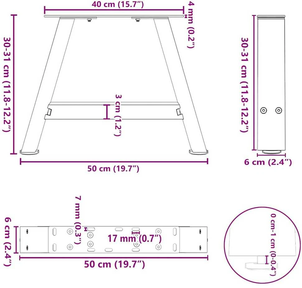 Kavos staliuko kojelės, A formos, 2 vnt., juodos, 50x(30-31) cm, plienas