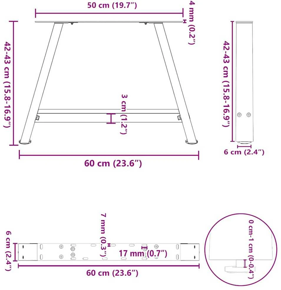 Kavos staliuko kojelės, A formos, 2 vnt., 60x(42-43)cm