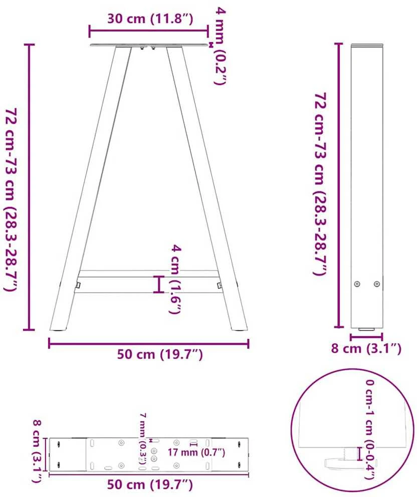Kavos staliuko kojelės, A formos, 2 vnt., juoda, 50x(72-73)cm