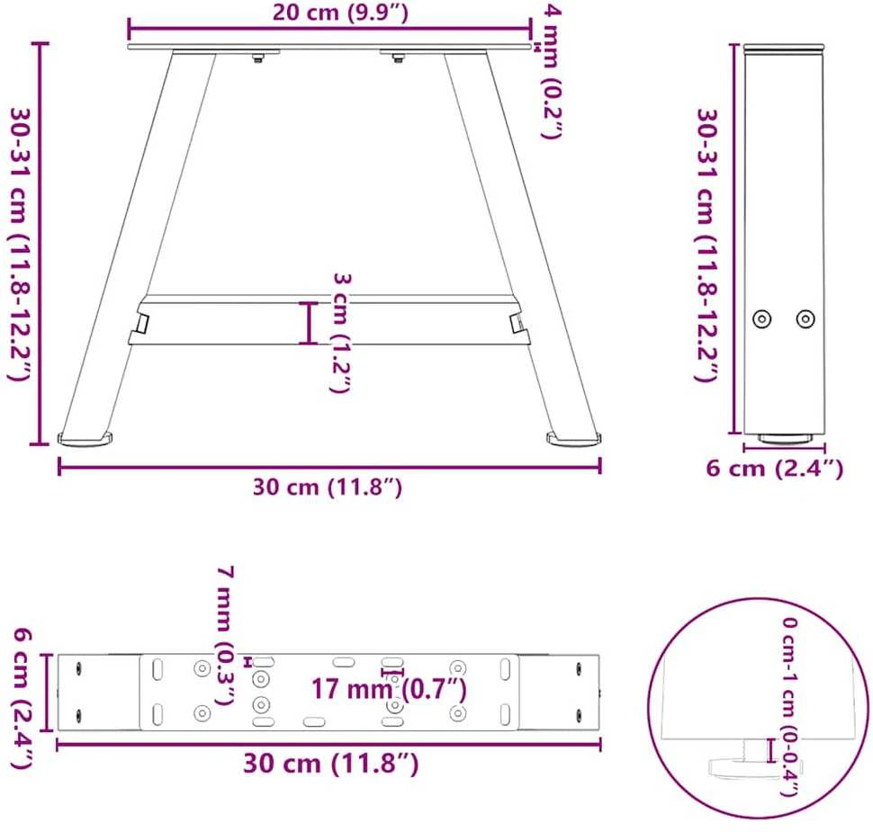 Kavos staliuko kojelės, A formos, 2 vnt., juoda, 30x(30-31)cm