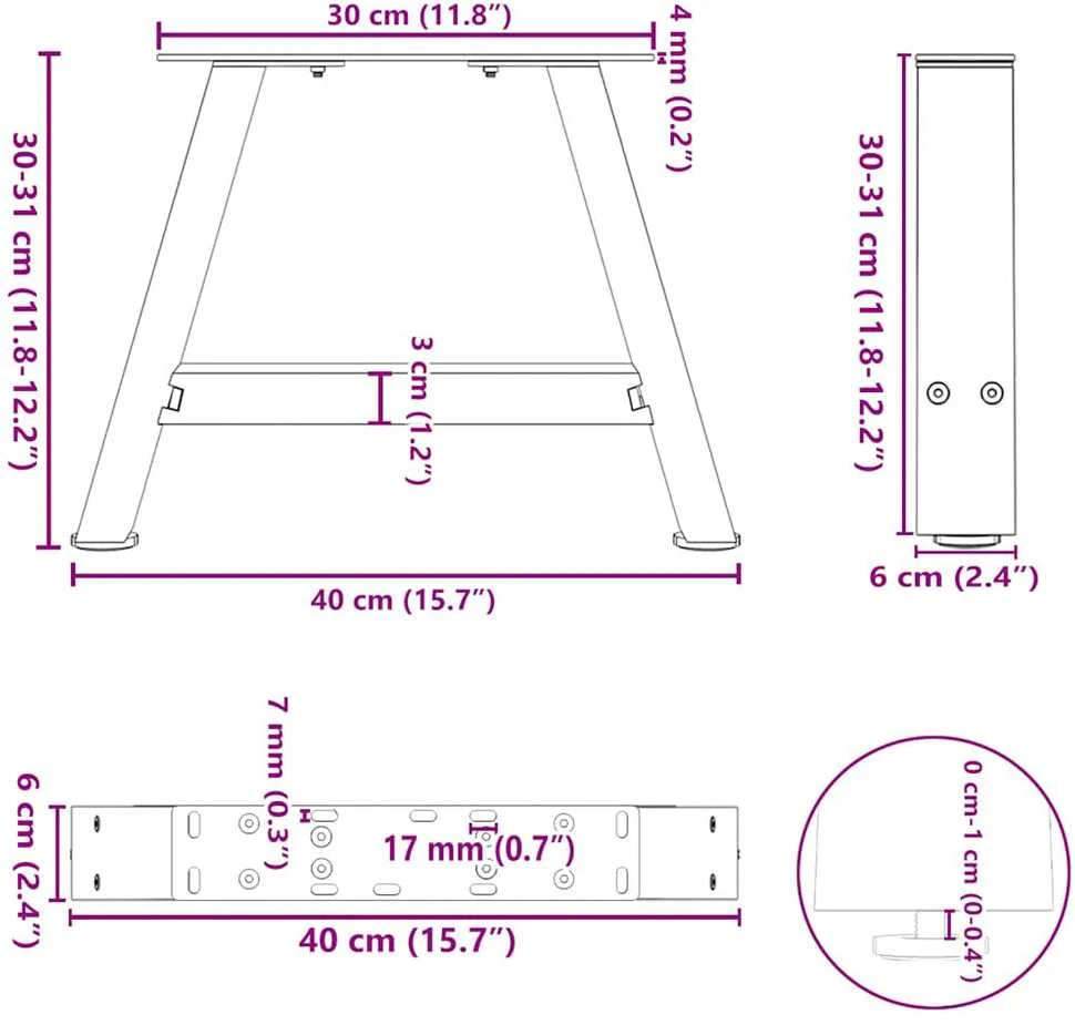 Kavos staliuko kojelės, 2 vnt., antracito spalvos, 40x(30-31) cm, plienas
