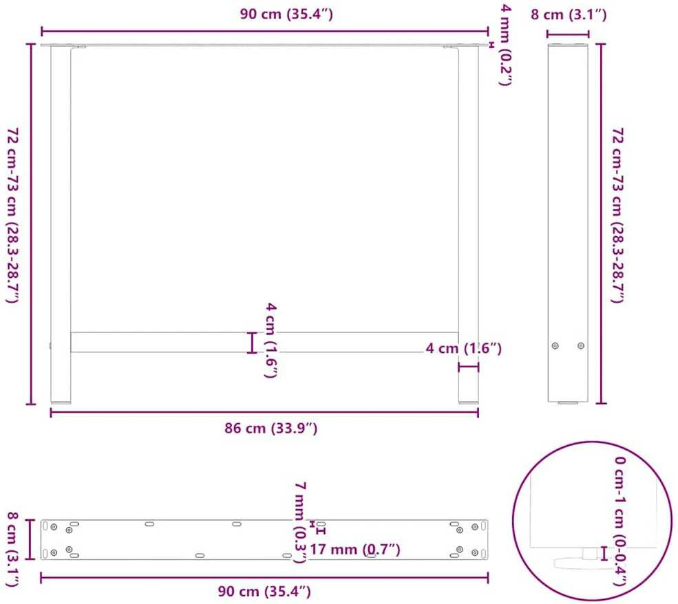 Valgomojo stalo kojos, antracito spalvos, 2 vnt., 90x(72-73) cm, plienas