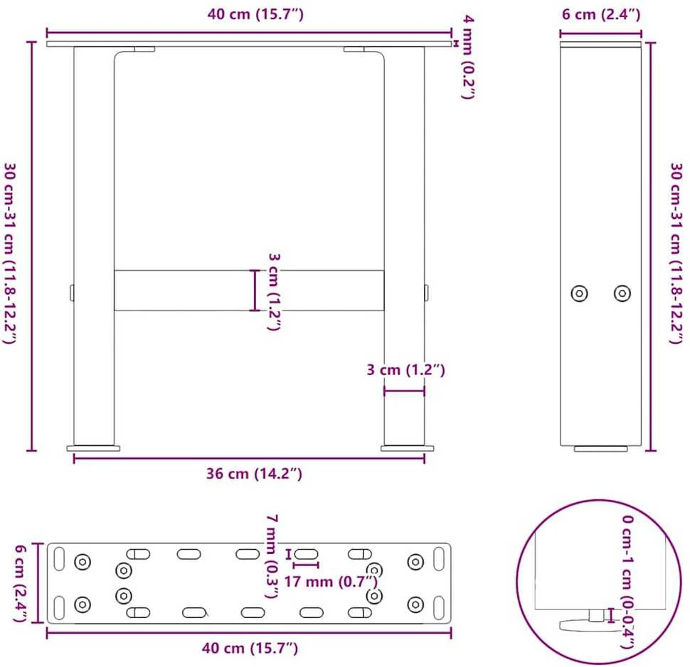 Kavos staliuko kojelės, balta, 2 vnt., 40x(30-31)cm, plienas