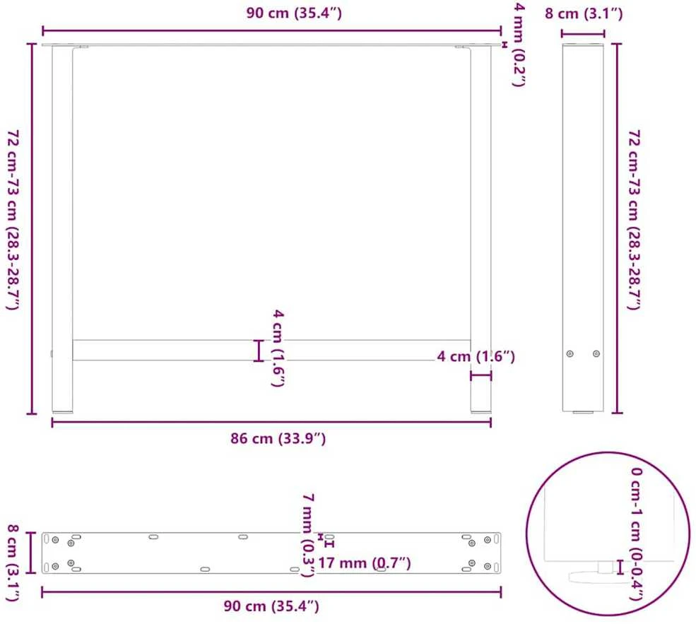 Valgomojo stalo kojos, baltos, 2 vnt., 90x(72-73) cm, plienas