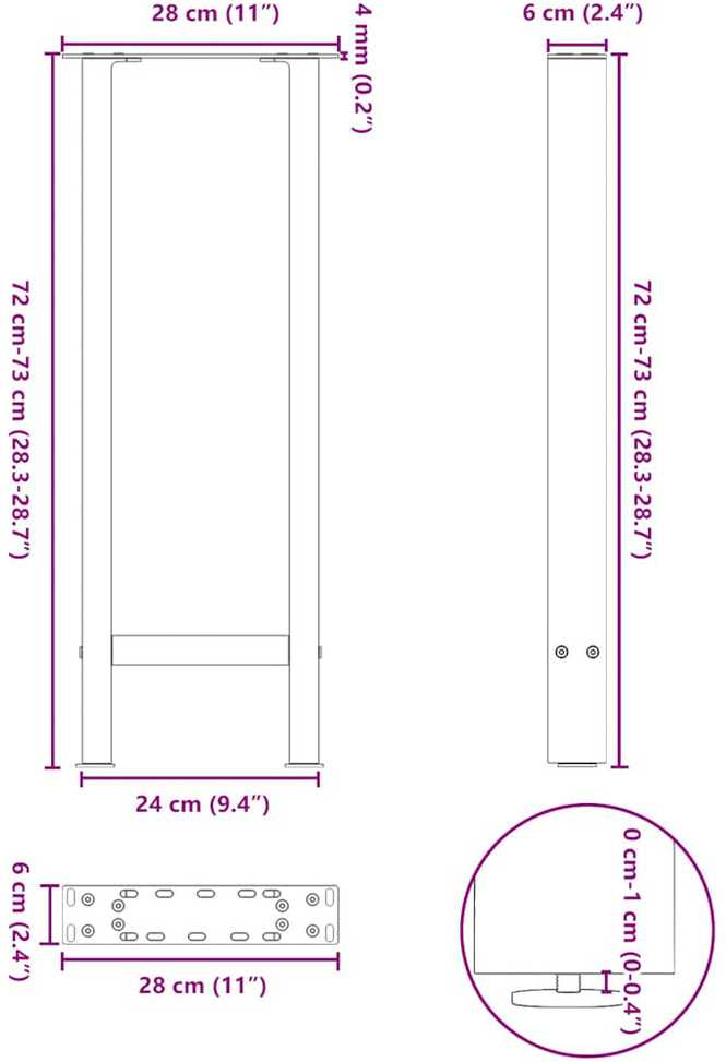 Kavos staliuko kojelės, juoda, 2 vnt., 28x(72-73)cm, plienas