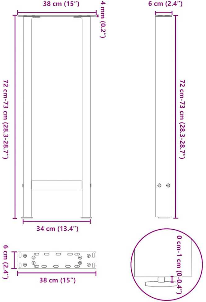 Kavos staliuko kojelės, juoda, 2 vnt., 38x(72-73)cm, plienas