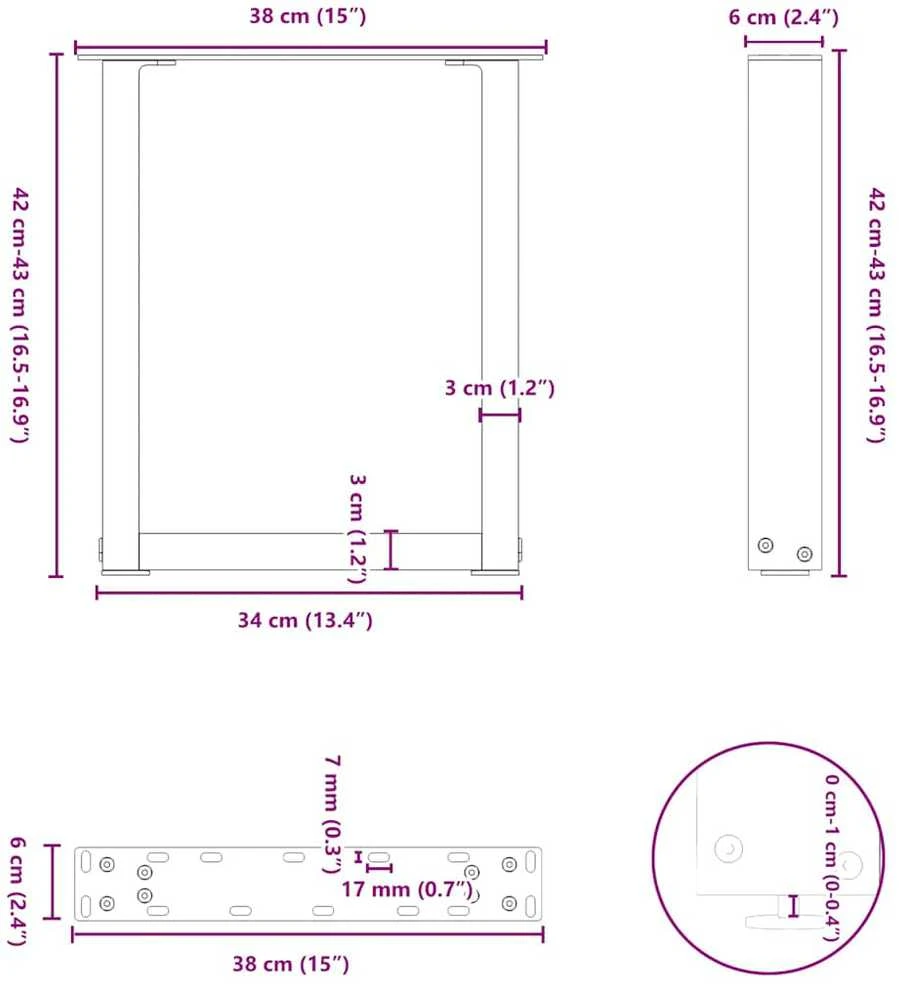 Kavos staliuko kojelės, 2 vnt., juodos, 38x(42-43) cm, plienas, U formos