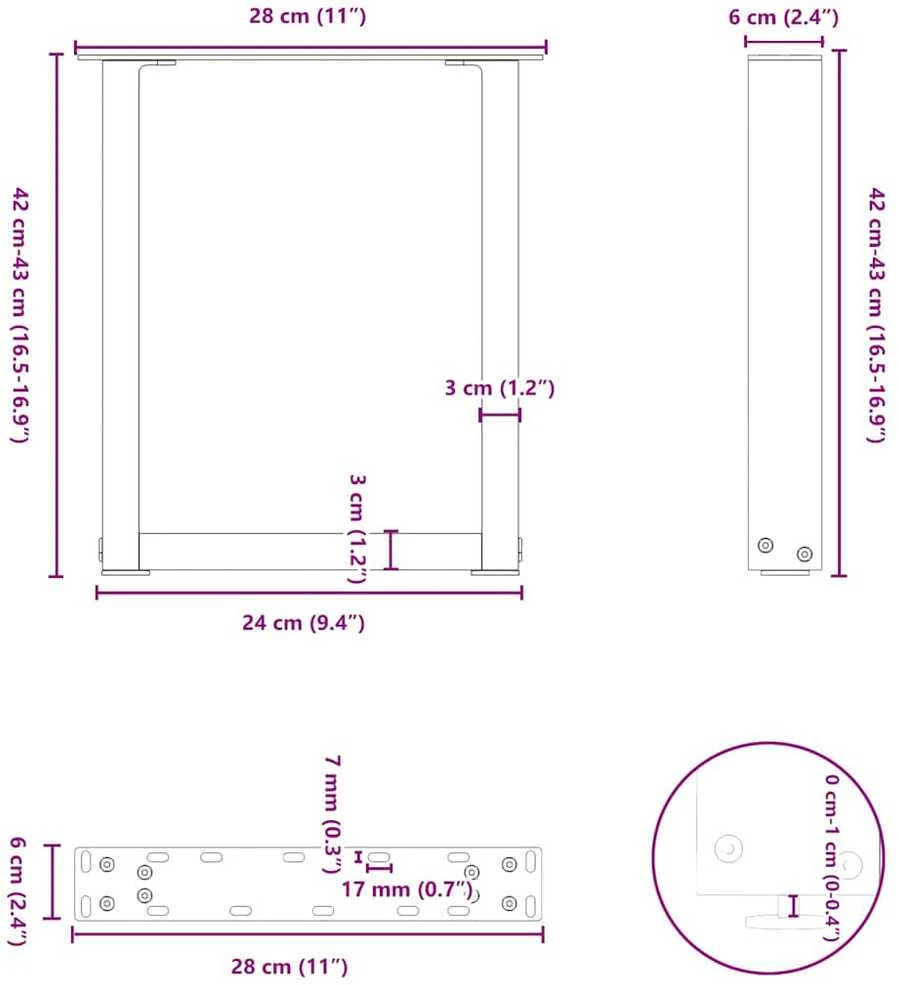 Kavos staliuko kojelės, 2 vnt., juodos, 28x(42-43) cm, plienas, U formos