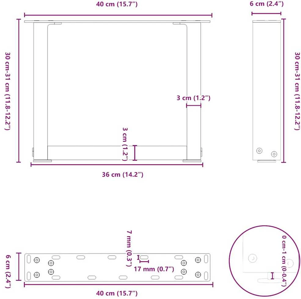 Kavos staliuko kojelės, U formos, 2 vnt., juoda, 40x(30-31)cm