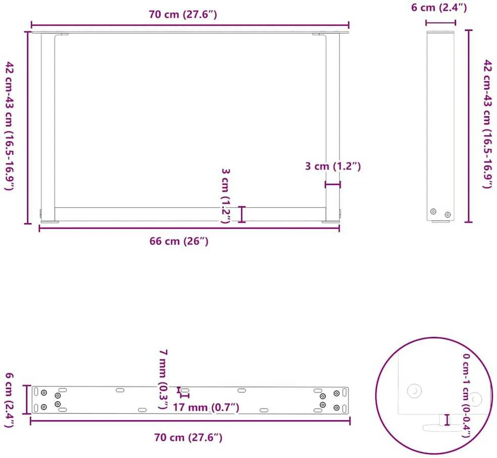 Kavos staliuko kojelės, 2 vnt., antracito spalvos, 70x(42-43) cm, plienas
