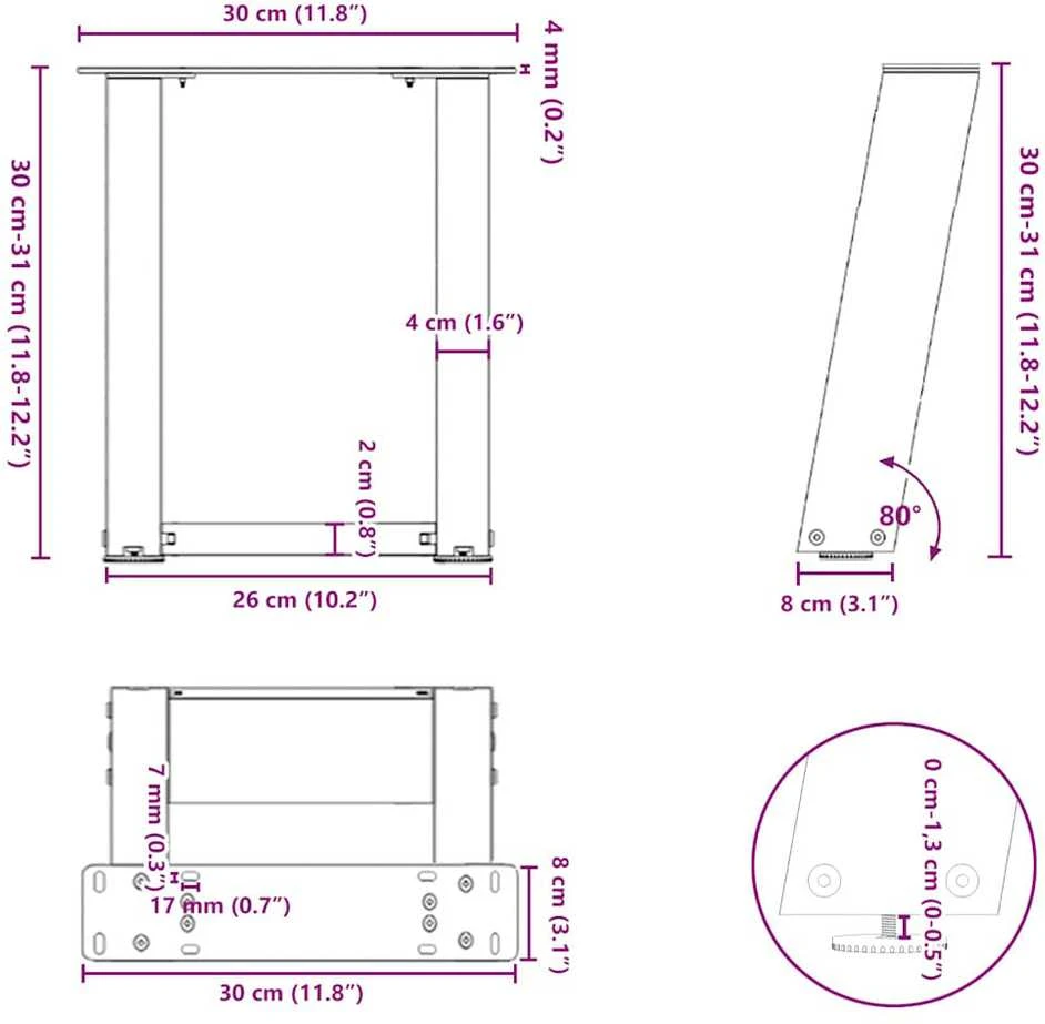Kavos staliuko kojelės, 2 vnt., juodos, 30x(30-31) cm, plienas, U formos
