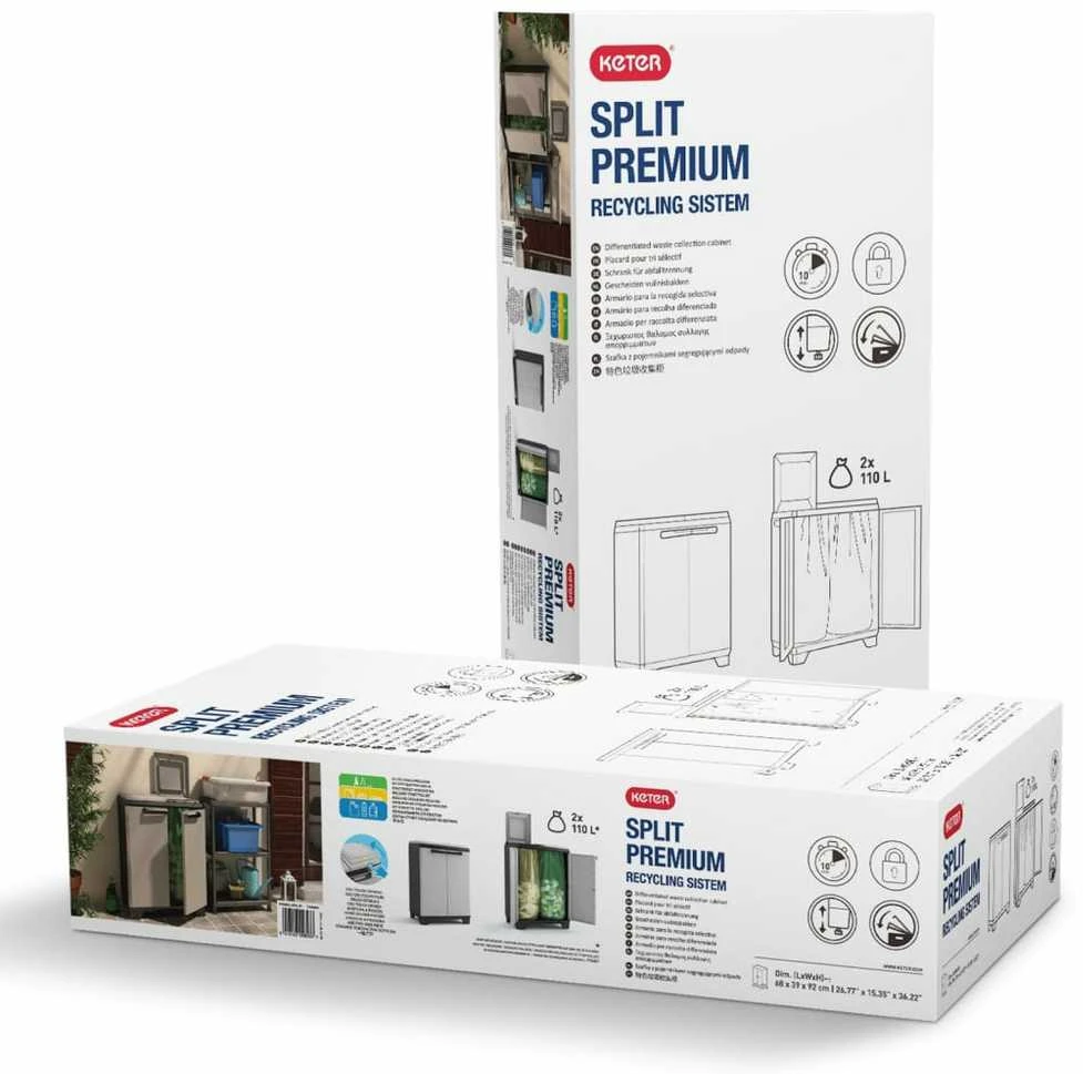 Keter Šiukšlių rūšiavimo spintelė Split Premium, pilka ir juoda, 92cm