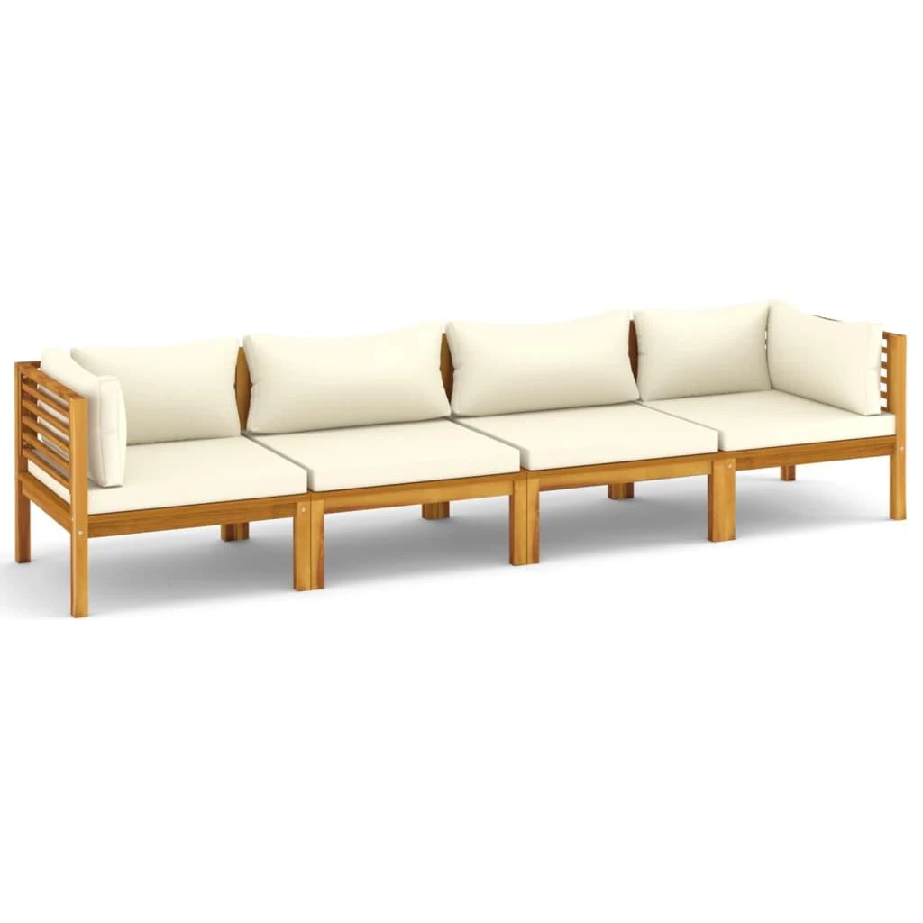 Keturvietė sodo sofa su kreminėmis pagalvėlėmis, akacija
