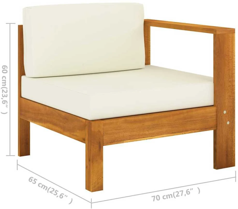 Keturvietė sodo sofa su kreminėmis pagalvėmis, akacijos masyvas