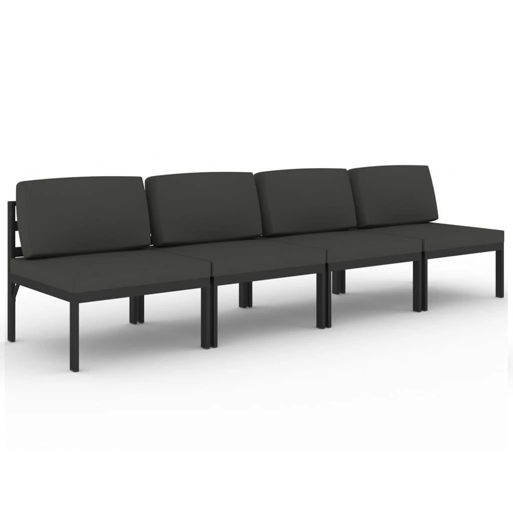 Lauko baldų komplektas Keturvietė sodo sofa su pagalvėlėmis, antracito, aliuminis