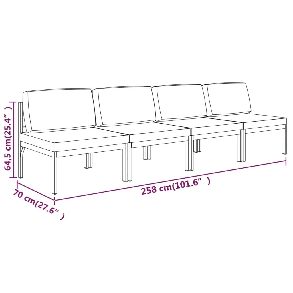 Lauko baldų komplektas Keturvietė sodo sofa su pagalvėlėmis, antracito, aliuminis
