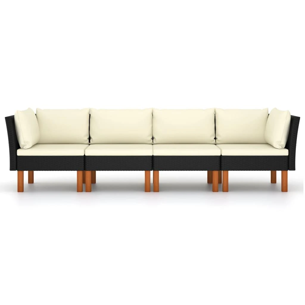 Keturvietė sodo sofa su pagalvėlėmis, juoda, poliratanas