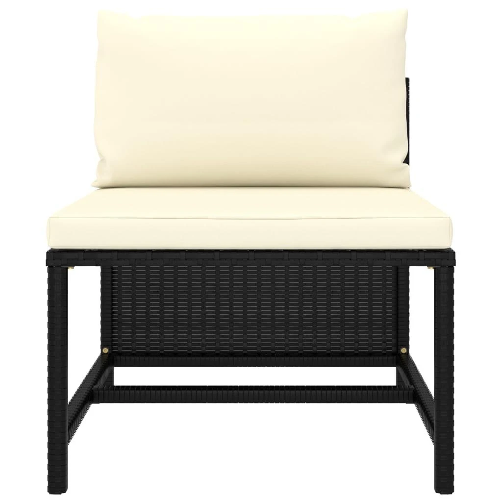 Keturvietė sodo sofa su pagalvėlėmis, juoda, poliratanas