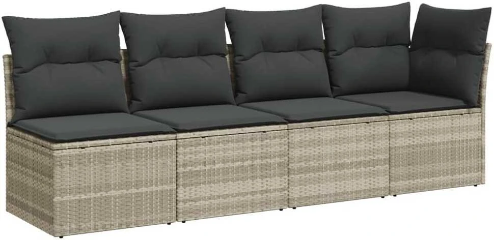Keturvietė sodo sofa su pagalvėlėmis, pilka, poliratanas