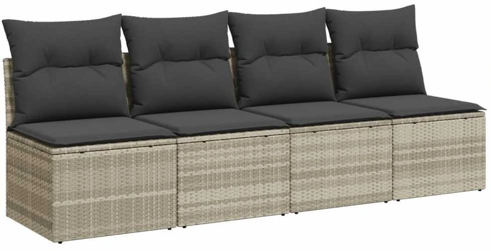 Keturvietė sodo sofa su pagalvėlėmis, pilka, poliratanas