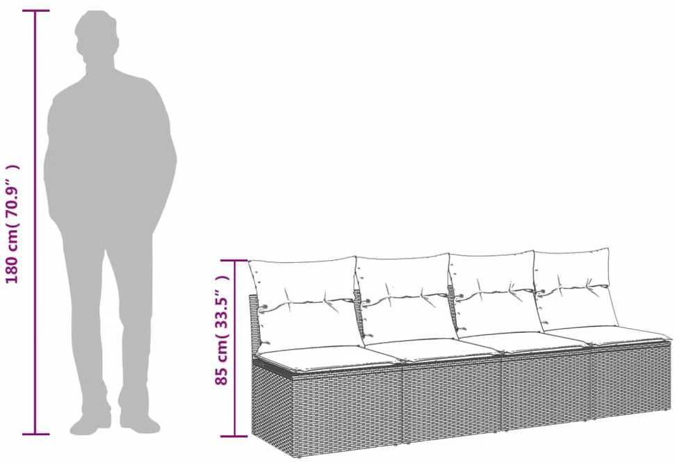 Keturvietė sodo sofa su pagalvėlėmis, ruda, poliratanas