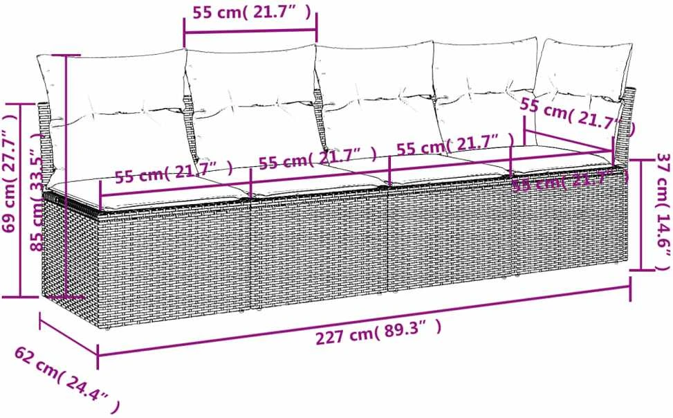 Keturvietė sodo sofa su pagalvėlėmis, smėlio, poliratanas