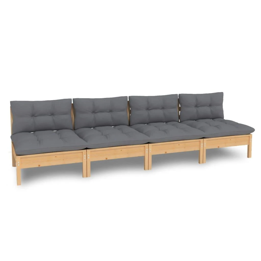 Keturvietė sodo sofa su pilkomis pagalvėlėmis, pušies masyvas