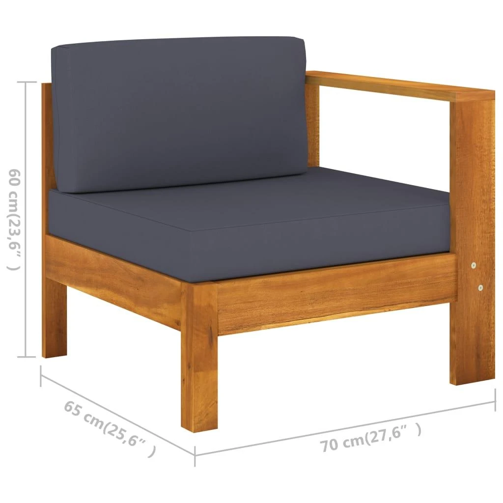 Keturvietė sodo sofa su tamsiai pilkomis pagalvėmis, akacija