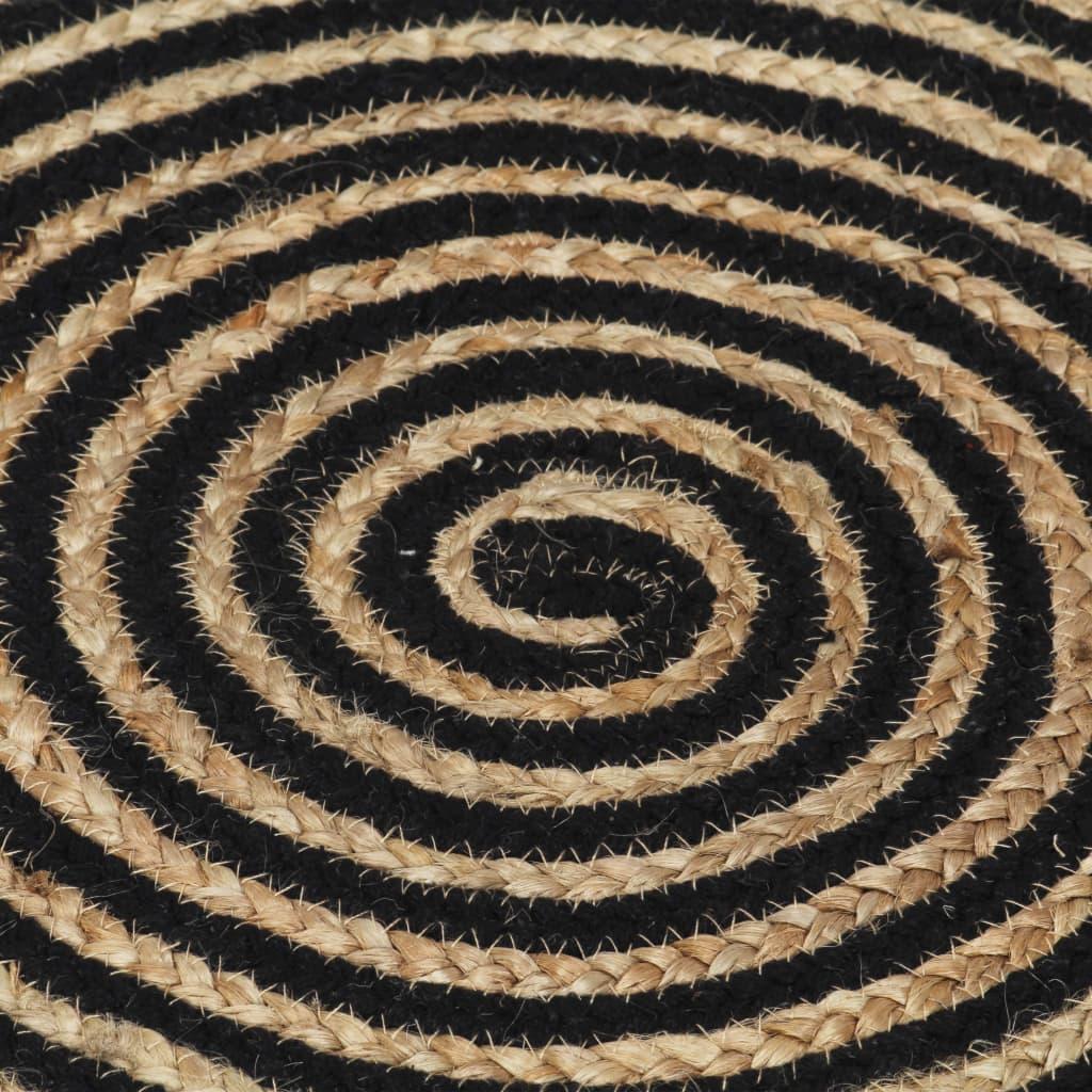 Kilimas, juodas, 90cm, džiutas, rankų darbo, spiralės dizainas