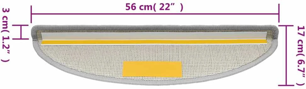 Kilimėliai laiptams, 15vnt., šviesiai pilkos spalvos, 56x17x3cm