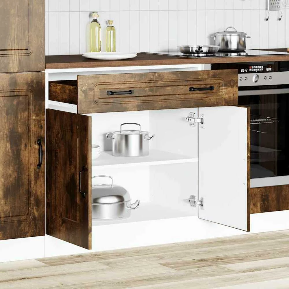 Kitchen Base Cabinet "Kalmar" Smoked Oak Engineered Wood