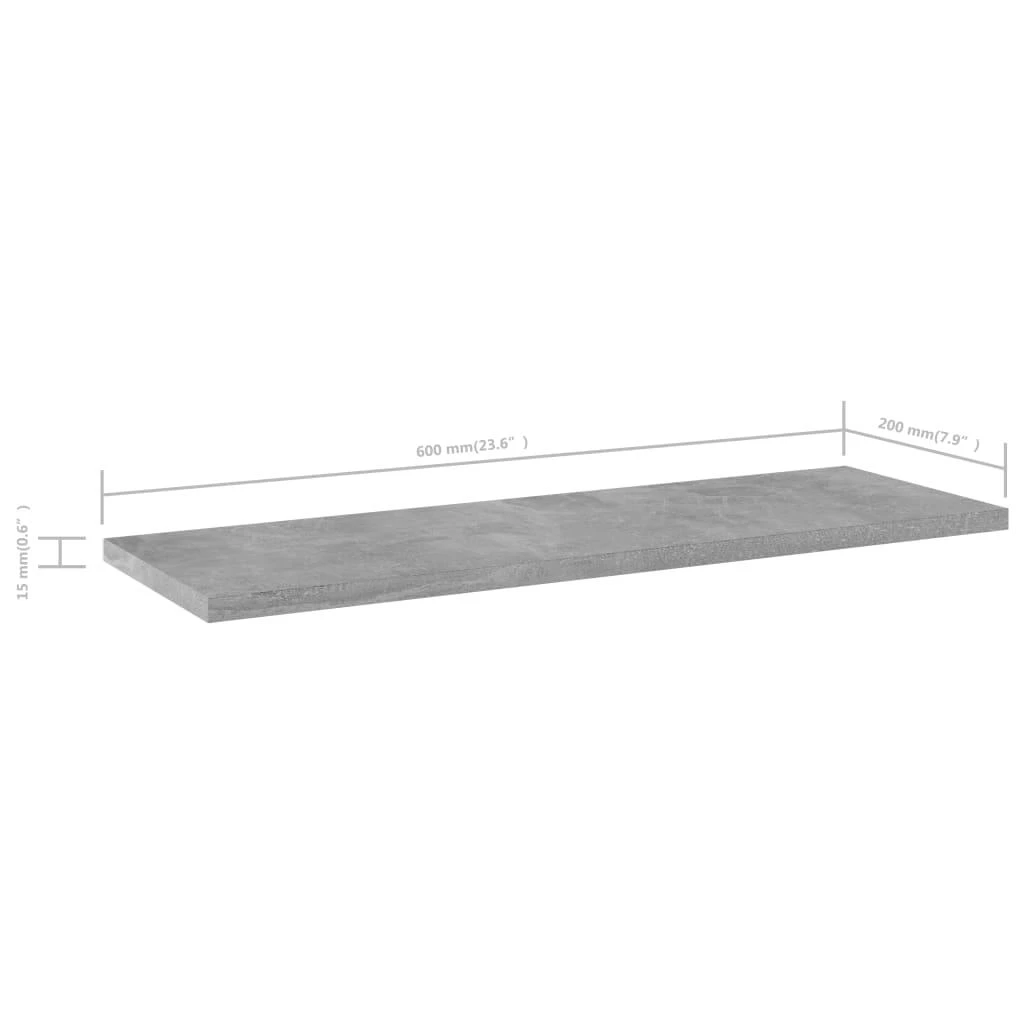 Knygų lentynos plokštės, 4vnt., betono pilkos, 60x20x1,5cm, MDP