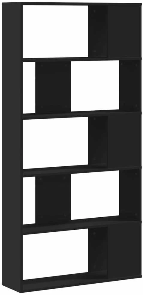 Knygų spinta, 5 aukštų, juoda, 80,5x23,5x162,5cm, mediena