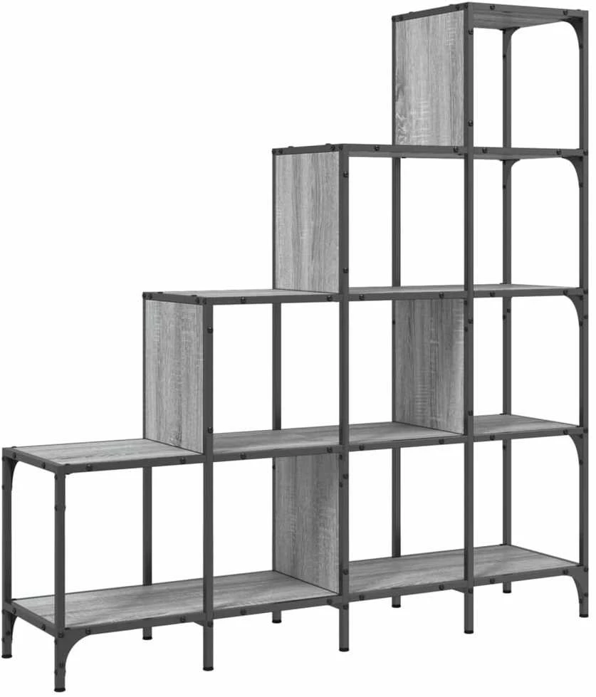 Knygų spinta, pilka ąžuolo, 122x30x132cm, mediena ir metalas