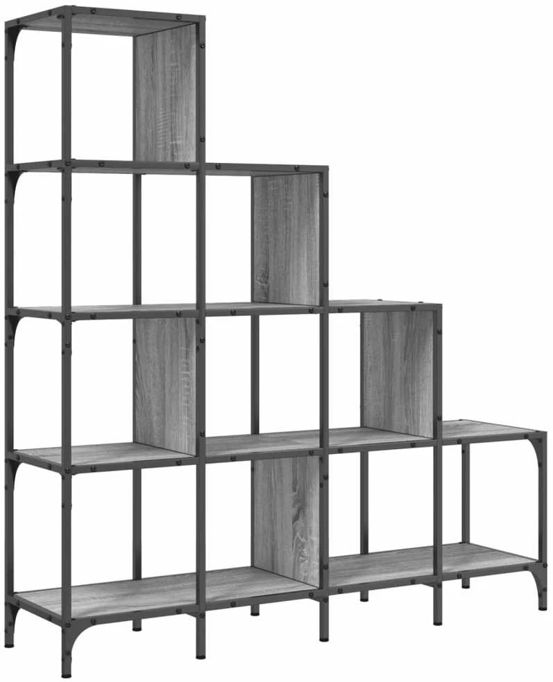 Knygų spinta, pilka ąžuolo, 122x30x132cm, mediena ir metalas
