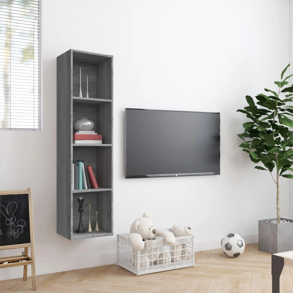 TV staliukas Knygų/televizoriaus spintelė, pilka, 143x30x36cm, mediena