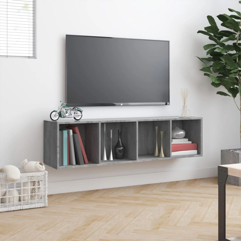 TV staliukas Knygų/televizoriaus spintelė, pilka, 143x30x36cm, mediena