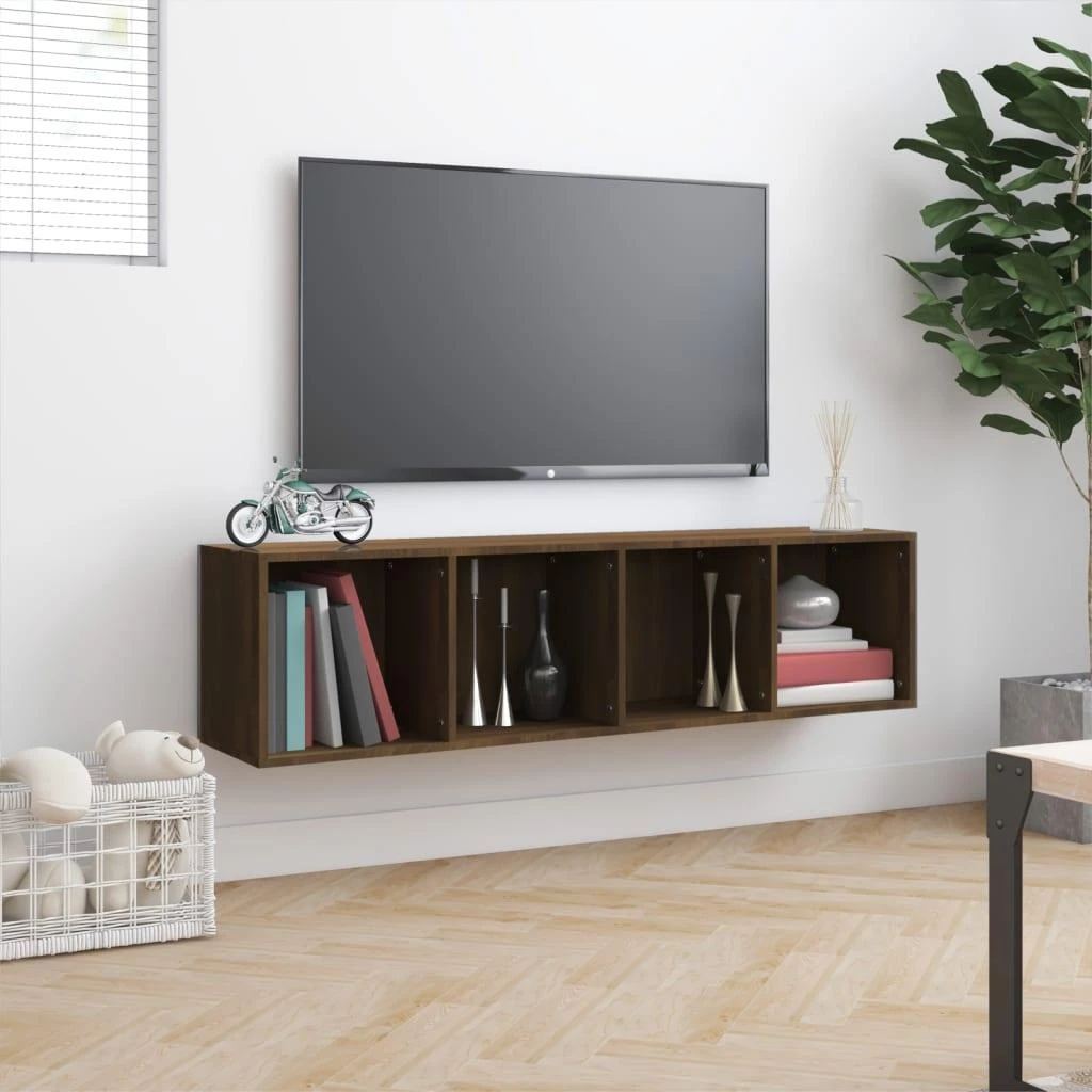 TV staliukas Knygų/televizoriaus spintelė, ruda, 143x30x36cm, mediena